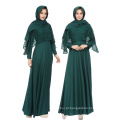 Moda islâmica vestuário abaya rendas bordado abaya vestido poliéster de cor sólida dubai abaya